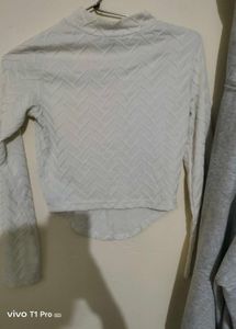 White Textured Mock Neck Top