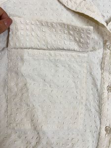 Cream Textured Cropped Shirt