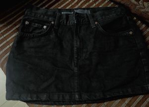 Mango Black Rustic Denim Mini Skirt