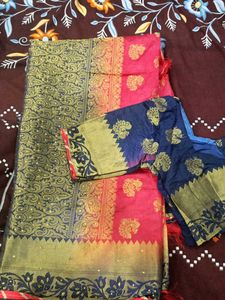 Elegant Red and blue saree