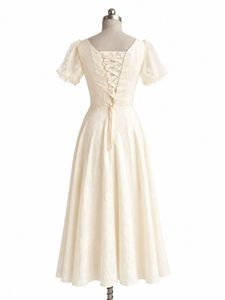 Elegant Cream Puff Sleeve Midi Dress