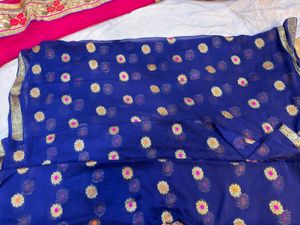 Blue &amp; Gold Sari with Blouse
