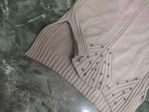 Beige Studded Knit Sweater Dress
