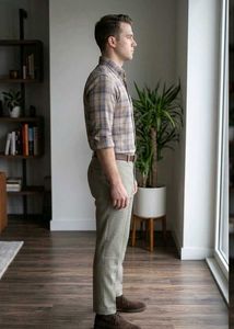 Men's Classic Plaid Button-Down Shirt and Pant
