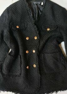 Chic Black Boucle Double-Breasted tweed Jacket
