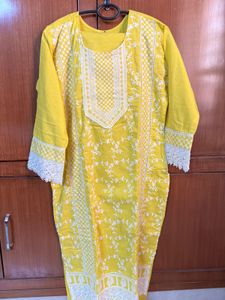 Bright Yellow embroidered kurta with pants