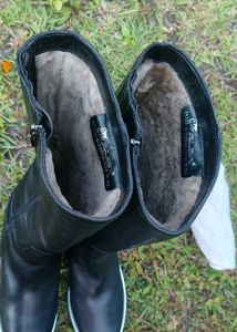 Black Fur Lined Leather Boots