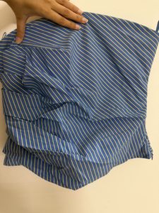 Blue Striped Ruched Strapless Top