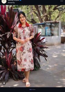 Red Rose Printed organza kurti