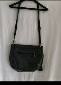 Stylish Black genuine Leather Bag with T