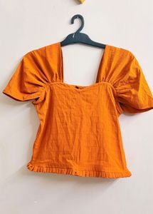Stylish Orange Puff Sleeve Top