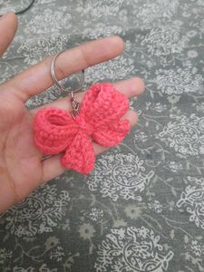 Crocheted Bow Keychain - Pink