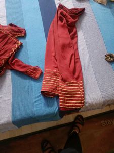 Maroon Kurta Gold Zigzag Trim with palaz  149 m 2