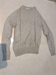 Gray Pearl Embellished Sweater