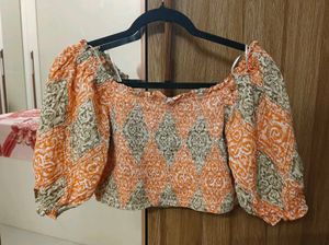 Orange Smocked Crop Top
