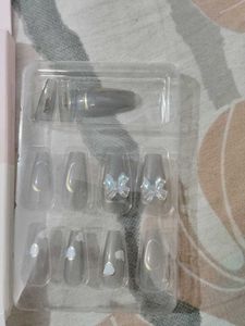 Chic Gray Press-On Nails with bow Design