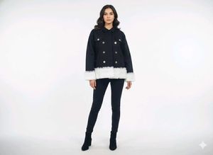 Black Denim Jacket with Fur Cuffs