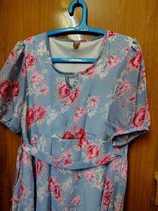 New Light Blue Floral Midi Dress