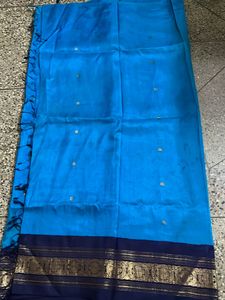Sky Blue Saree With Royal Blur Zari Border