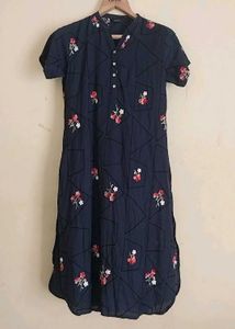 Embroidered Navy Blue Kurta