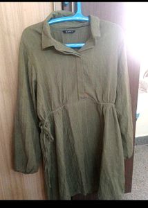 🔥Zudio 🔥Olive Green Button-Up Midi Dress