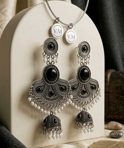 Oxidized Silver Jhumka Earrings