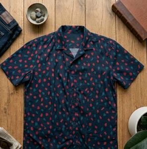 Men's Navy Short-Sleeve Printed Shirt