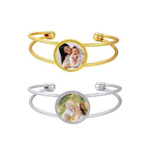 Custom Photo Gold Bangle Bracelet