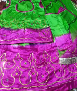 contrast colour lehenga suit