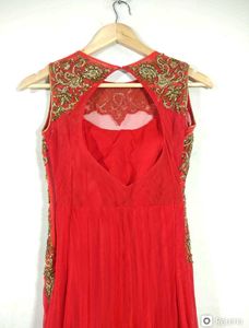 Red Embroidered Anarkali Gown