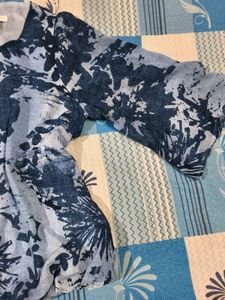 Denim Style Floral Print Georgette Top