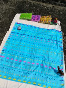 Beautiful Blue Floral Print JAMDANI cotton Saree