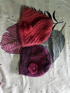 Knit  Hats with Flower Detail (Set of 2)