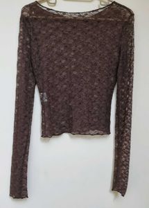 Brown laced sheer top