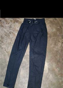 Chic Navy Paperbag Waist Pants