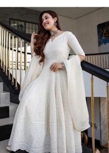 Elegant White Chikankari Anarkali Gown
