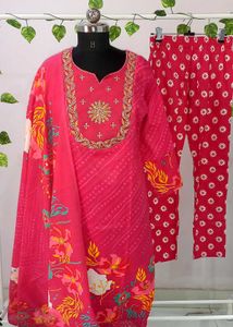 Fuschia Golden Detailing Cotton Suit