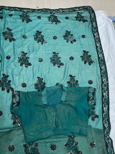 Emerald Green And Black Floral Saree