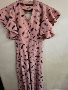 Pink Feather Print Maxi Dress