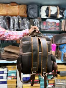 Leather Backpack with Aztec Detail