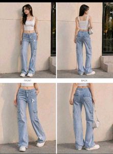 Light Wash Wide Leg Cargo Jeans