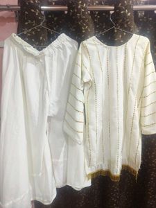Elegant White Sequined Kurta Set with Dupatta