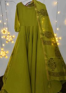 Beautiful Lime Green Anarkali Suit with Dupatta