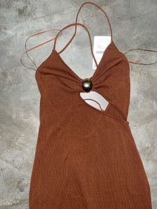 Zara Cut-Out Knit Dress – Bronze color