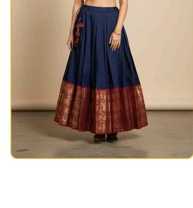 Elegant Blue Skirt with Intricate Elephant Border