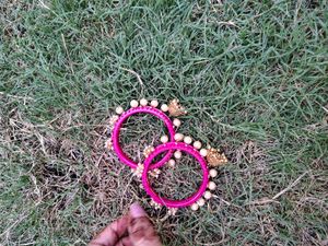 Beautiful Pink Bangles with Pearls &amp; Jhumkas
