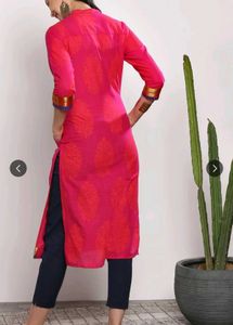 Vibrant Pink Kurta with Orange Print