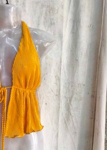Yellow Halter Neck Peplum Top