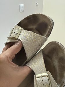 BIRKENSTOCK- Stylish Gold Snake Print Sandals