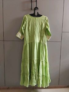 Chic Lime Green Tiered Embroidered Gown